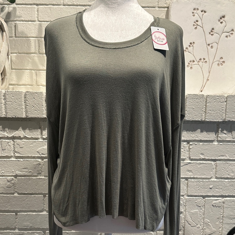 flirtitude Olive Green Scoop Neck Long Sleeve Top